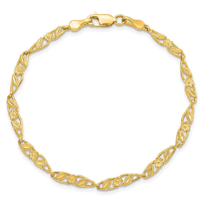 10K Gelbgold Massiv Poliert Offen Rückseite Blume & Blatt Armband
