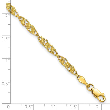 10K Gelbgold Massiv Poliert Offen Rückseite Blume & Blatt Armband