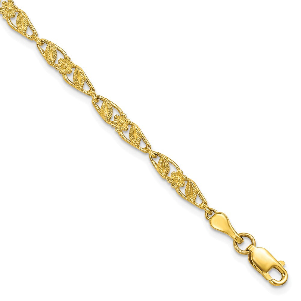 10K Gelbgold Massiv Poliert Offen Rückseite Blume & Blatt Armband