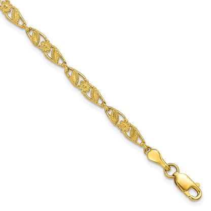 10K Gelbgold Massiv Poliert Offen Rückseite Blume & Blatt Armband