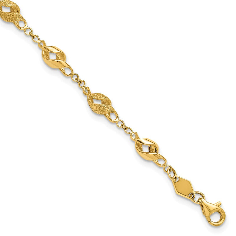 10K Gelbgold Poliert und Lasered Spirale Glieder 7.25 Zoll Armband