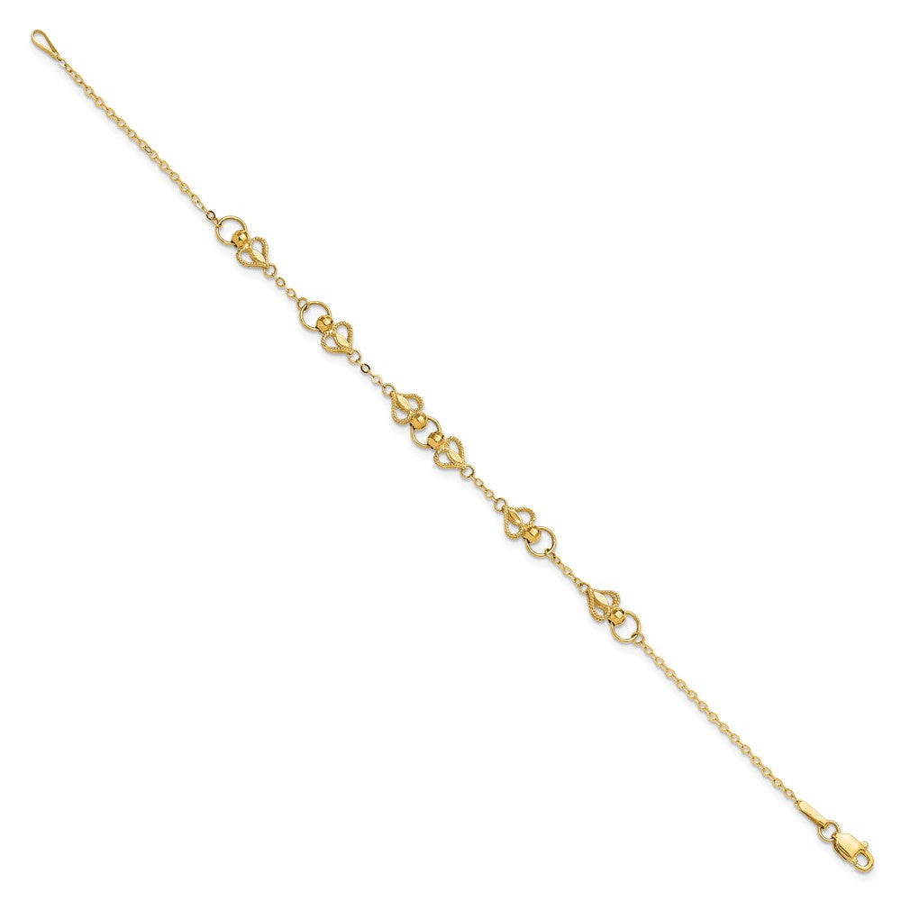 10K Gelbgold Poliert Herz 7.5 Zoll Armband