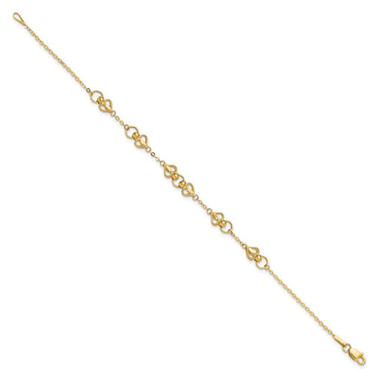 10K Gelbgold Poliert Herz 7.5 Zoll Armband