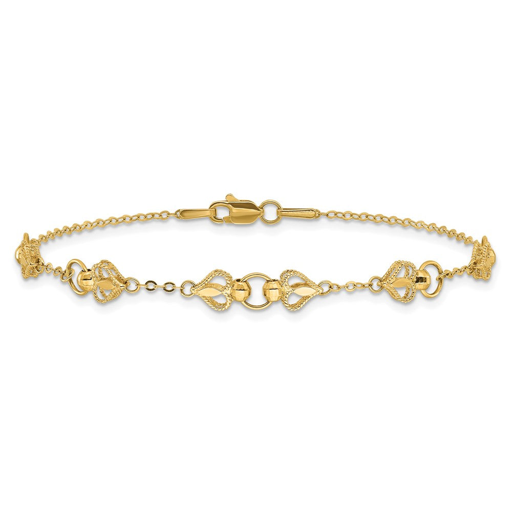 10K Gelbgold Poliert Herz 7.5 Zoll Armband