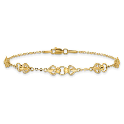 10K Gelbgold Poliert Herz 7.5 Zoll Armband