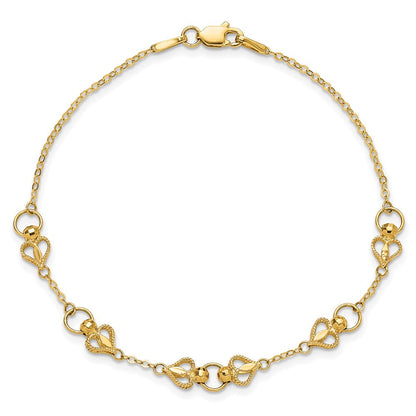 10K Gelbgold Poliert Herz 7.5 Zoll Armband