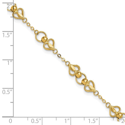 10K Gelbgold Poliert Herz 7.5 Zoll Armband