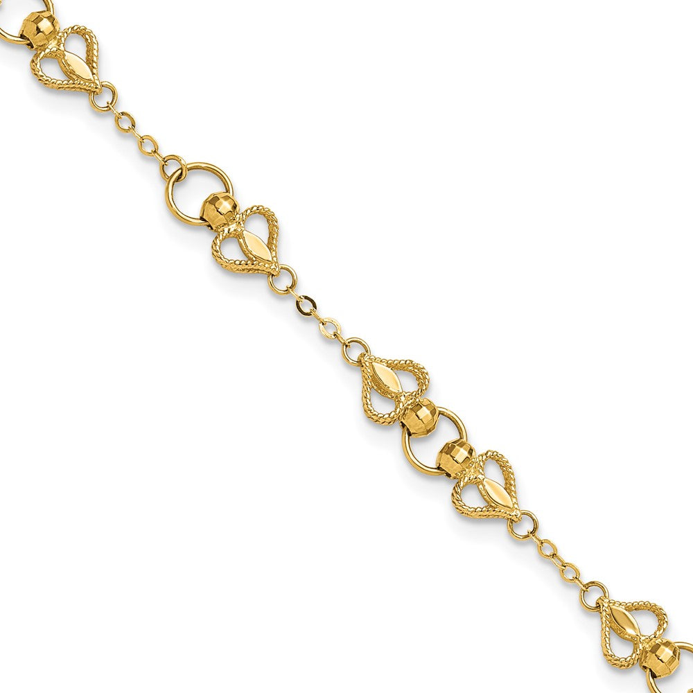 10K Gelbgold Poliert Herz 7.5 Zoll Armband