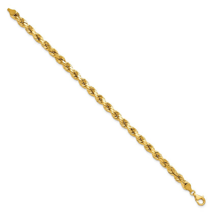 10K Gelbgold 6.5mm Halbmassiv Diamantiert Kordel Gliederarmband