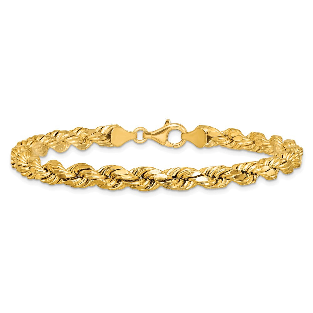 10K Gelbgold 6.5mm Halbmassiv Diamantiert Kordel Gliederarmband