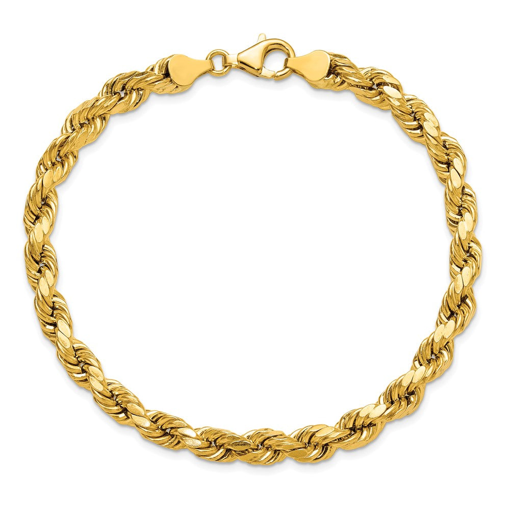 10K Gelbgold 6.5mm Halbmassiv Diamantiert Kordel Gliederarmband