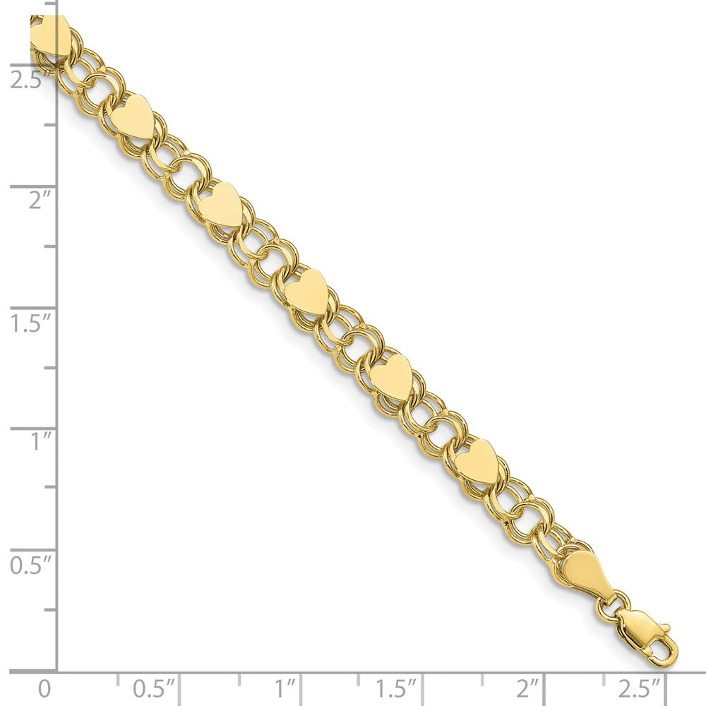 10K Gelbgold Doppelt Glieder mit Herzen Charm Armband