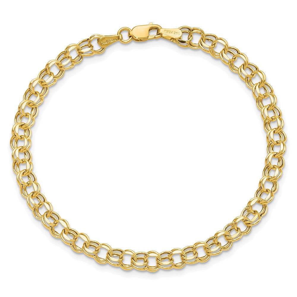 10K Gelbgold 7 Zoll 4.5mm Hohl Diamantiert Doppelt Glieder Charm Armband