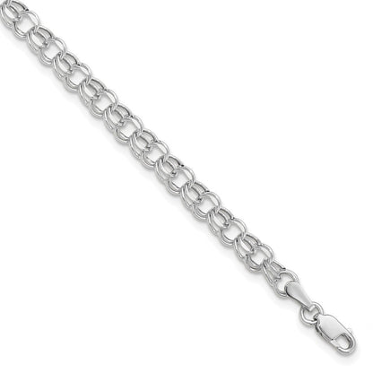 10K Weißgold 6 Zoll 4.5mm Hohl Diamant-cut Dbl Glieder Charm Armband