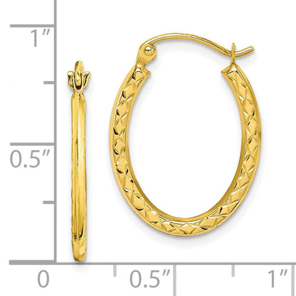 10K Gelbgold Strukturiert Hohl Oval Creolen