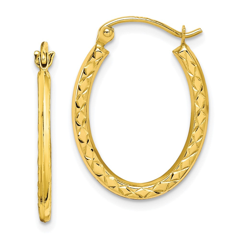 10K Gelbgold Strukturiert Hohl Oval Creolen