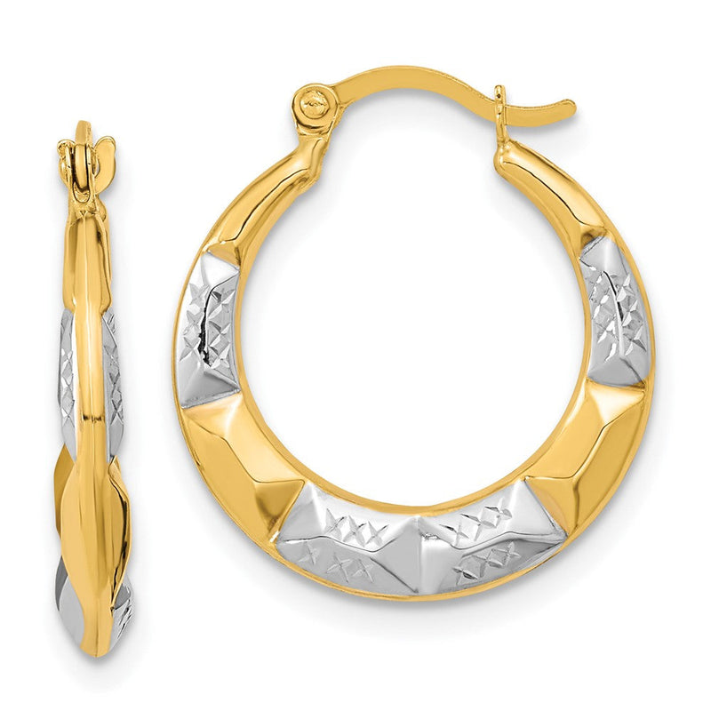 10K Gelb mit Rhodium und Rhodium Hohl Creolen