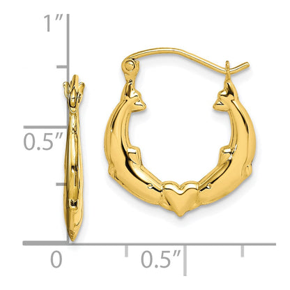 10K Gelbgold Delfin Herz Hohl Creolen