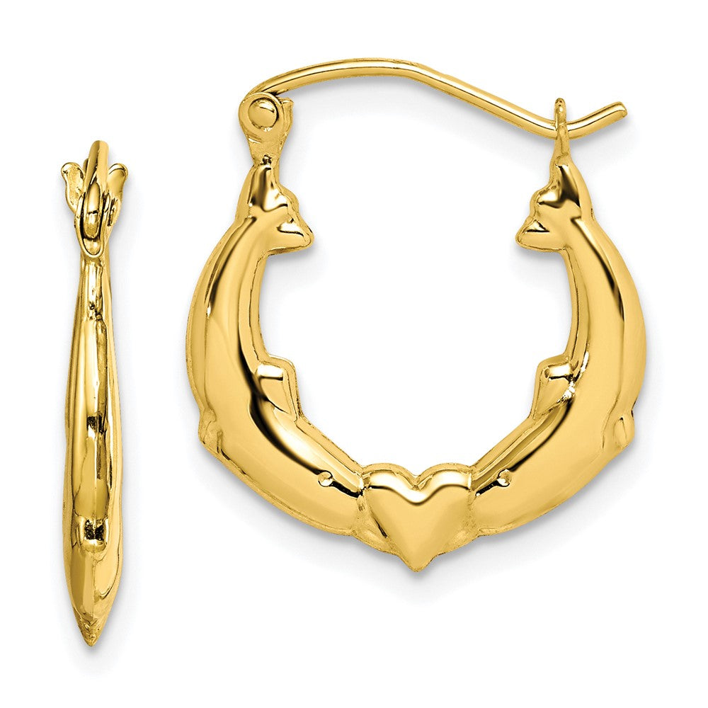 10K Gelbgold Delfin Herz Hohl Creolen