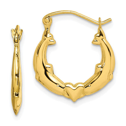 10K Gelbgold Delfin Herz Hohl Creolen