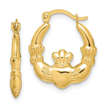 10K Gelbgold Claddagh Hohl Creolen