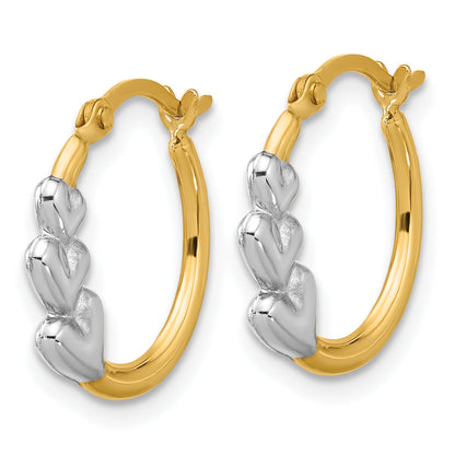 10K Gelb mit Rhodium und Rhodium Herzen Hohl Creolen