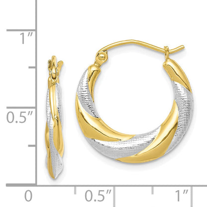 10K Gelb mit Rhodium & Rhodium Gedreht Hohl Creolen