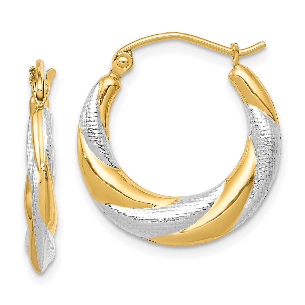 10K Gelb mit Rhodium & Rhodium Gedreht Hohl Creolen
