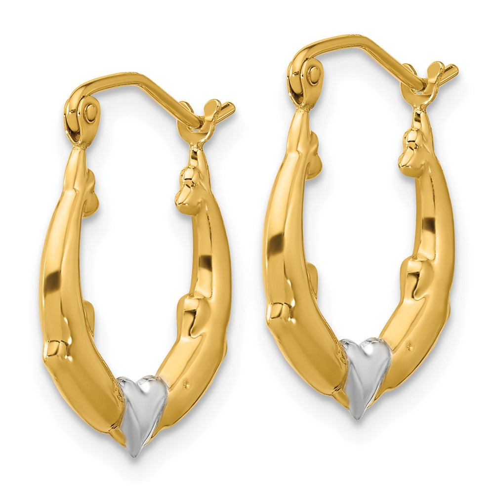 10K Gelb mit Rhodium und Rhodium Delfin Herz Hohl Creolen