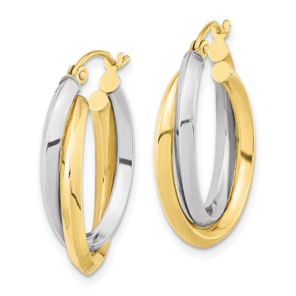 10K Bicolor Poliert Doppelt Oval Creolen