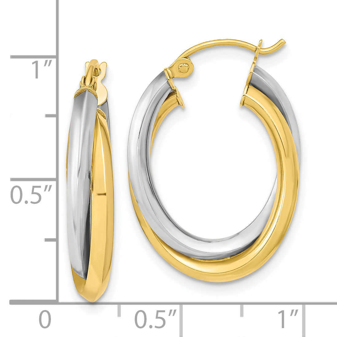 10K Bicolor Poliert Doppelt Oval Creolen