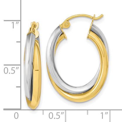 10K Bicolor Poliert Doppelt Oval Creolen