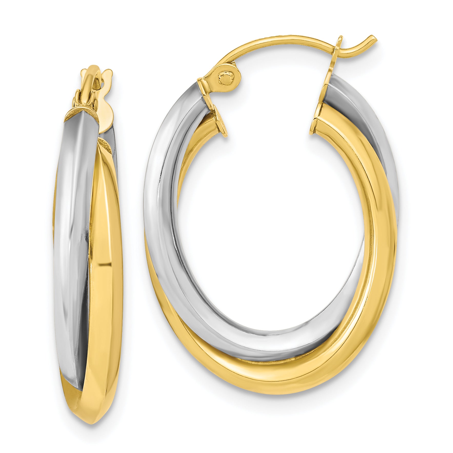 10K Bicolor Poliert Doppelt Oval Creolen
