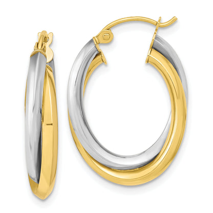 10K Bicolor Poliert Doppelt Oval Creolen