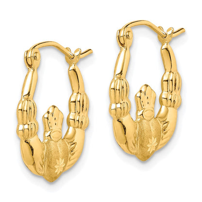 10K Gelbgold Poliert & Satiniert Claddagh Creolen