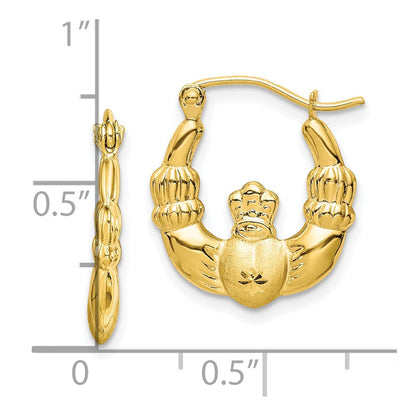 10K Gelbgold Poliert & Satiniert Claddagh Creolen