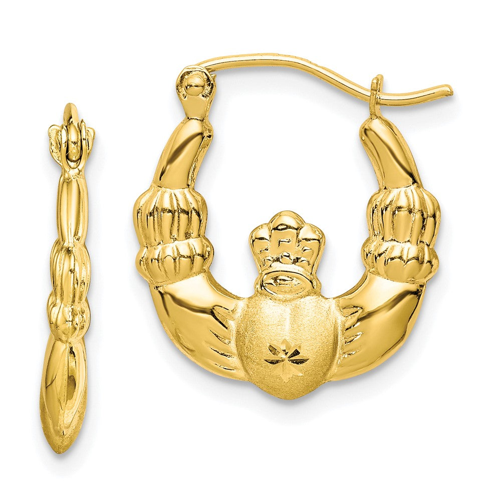 10K Gelbgold Poliert & Satiniert Claddagh Creolen