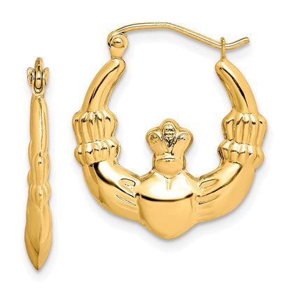 10K Gelbgold Poliert Claddagh Creolen