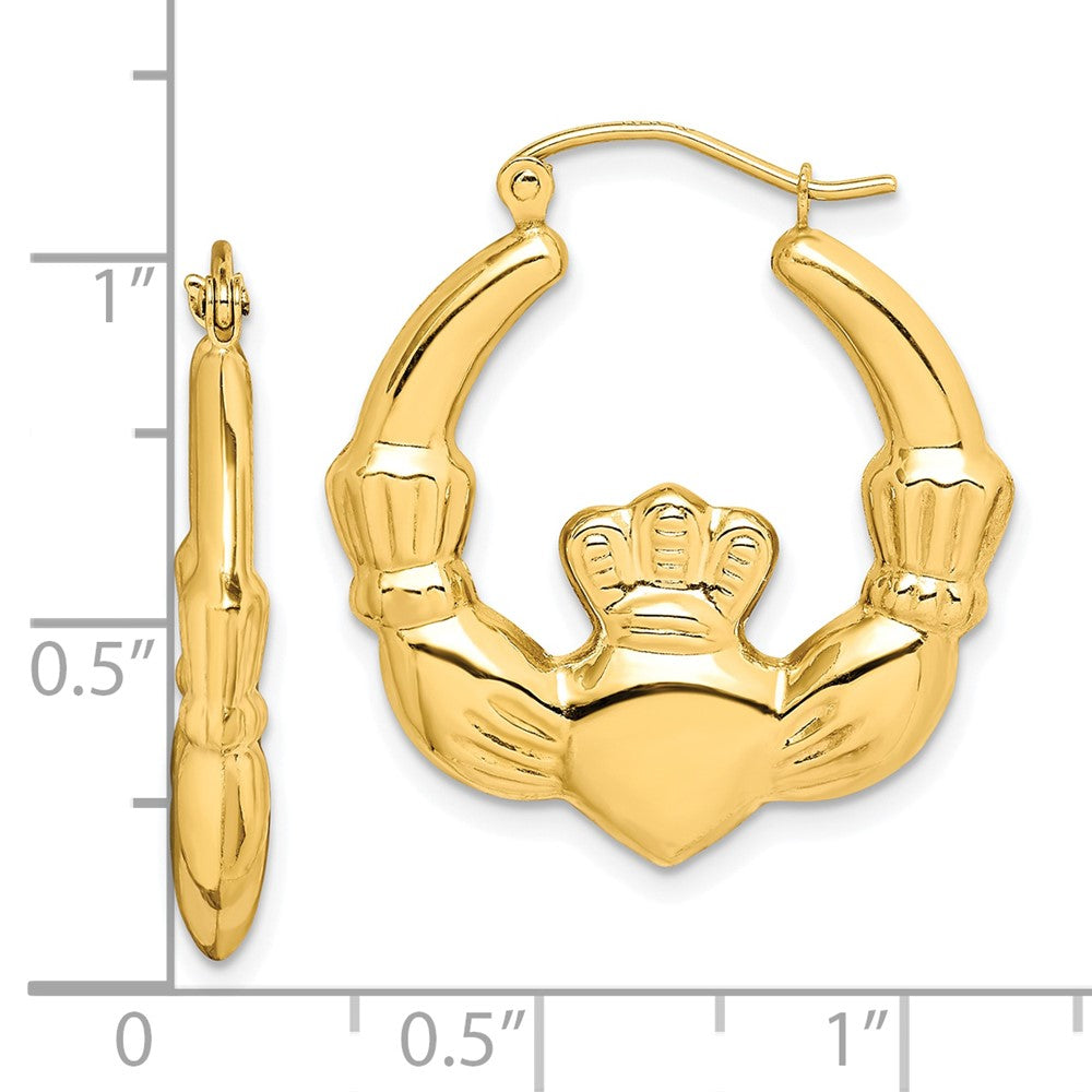 10K Gelbgold Poliert Claddagh Creolen