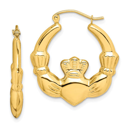 10K Gelbgold Poliert Claddagh Creolen