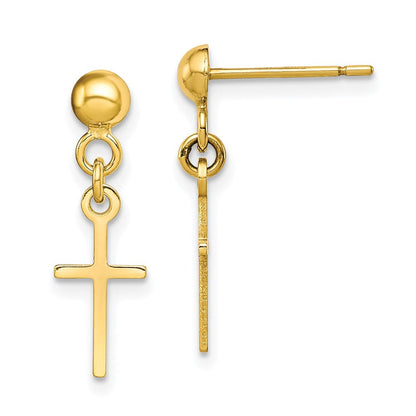 10K Gelbgold Yg Poliert Kreuz Hängend Ohrstecker