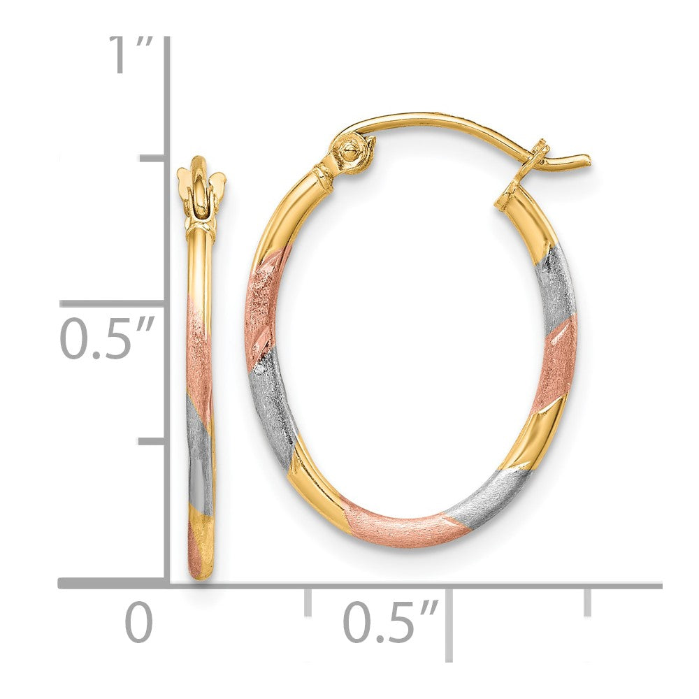 10K Gelb mit Rhodium & Weiß und Rose Rhodium Diamantiert Creolen