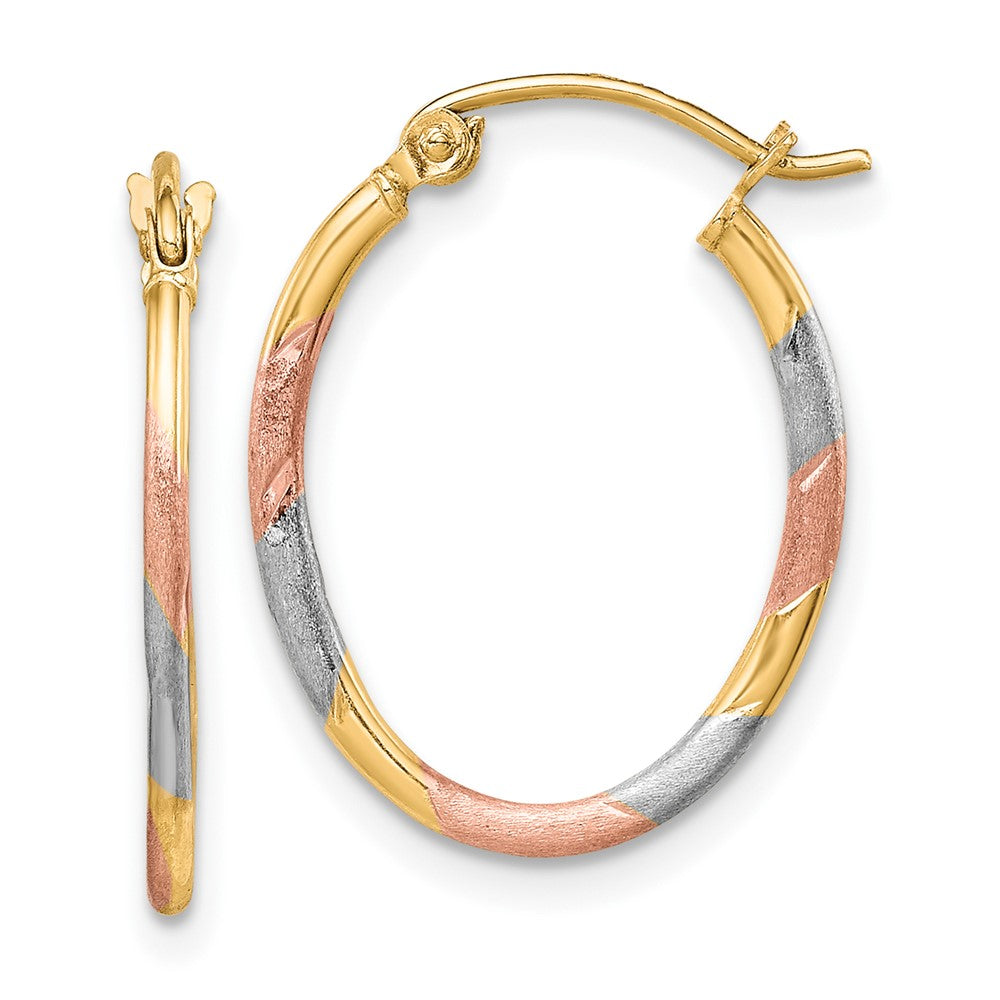 10K Gelb mit Rhodium & Weiß und Rose Rhodium Diamantiert Creolen