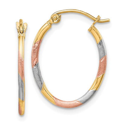 10K Gelb mit Rhodium & Weiß und Rose Rhodium Diamantiert Creolen