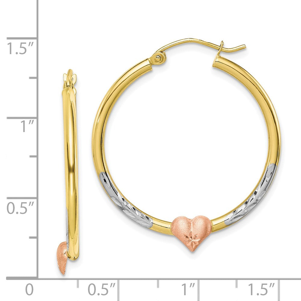 10K Bicolor und Weiß Rhodium Diamantiert Herz Creolen