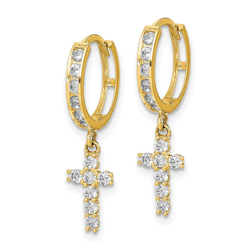10K Gelbgold Zirkonia Kreuz Klappbar Creolen
