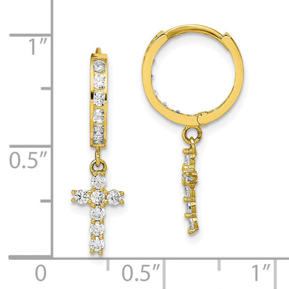 10K Gelbgold Zirkonia Kreuz Klappbar Creolen