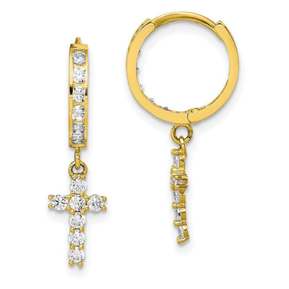10K Gelbgold Zirkonia Kreuz Klappbar Creolen