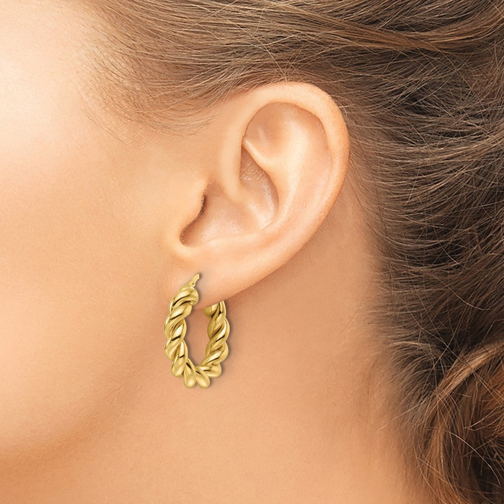 10K Gelbgold 10ky Poliert 5.3mm Hohl Gedreht Rund Creolen