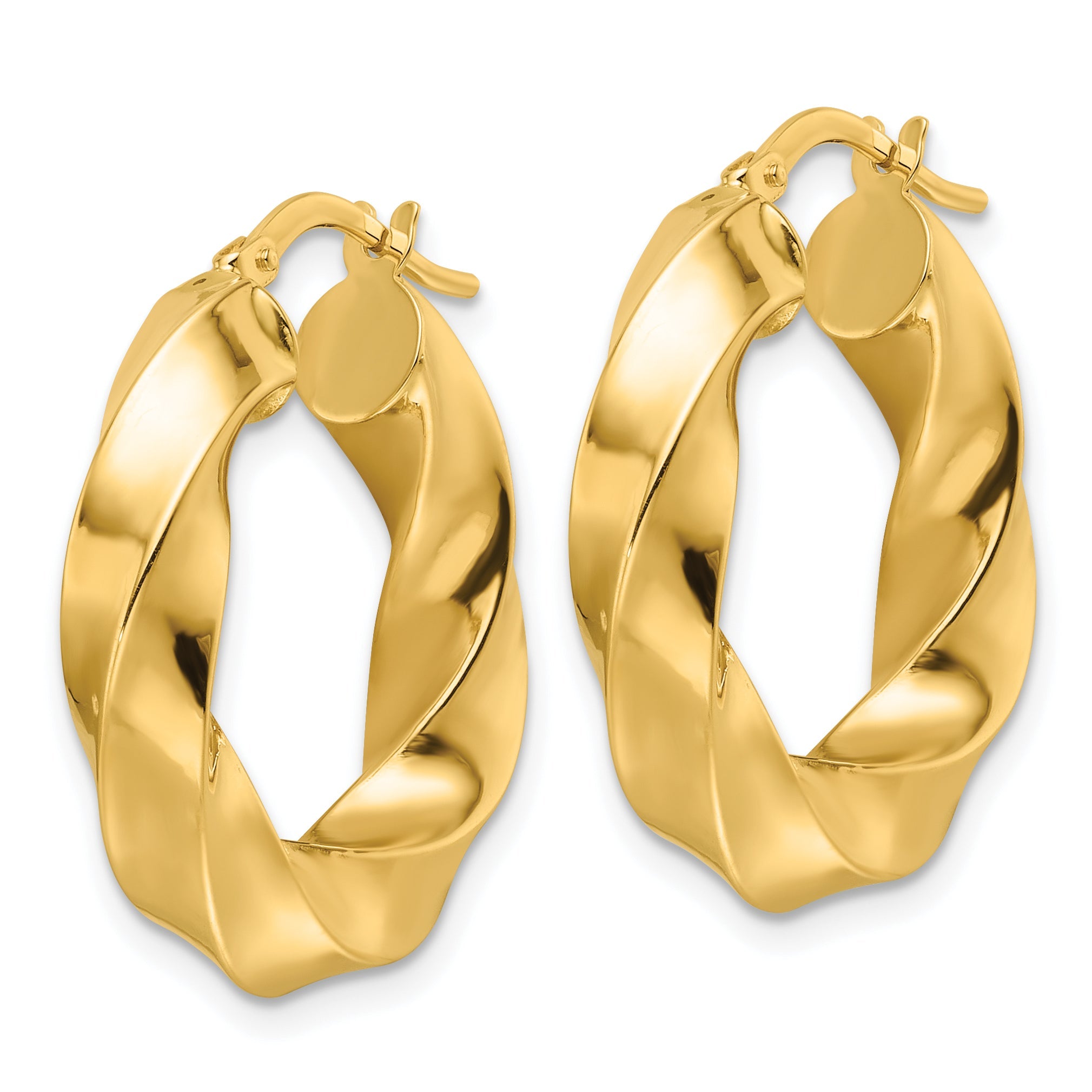 10K Gelbgold 10ky Poliert 5.25mm Hohl Gedreht Rund Creolen